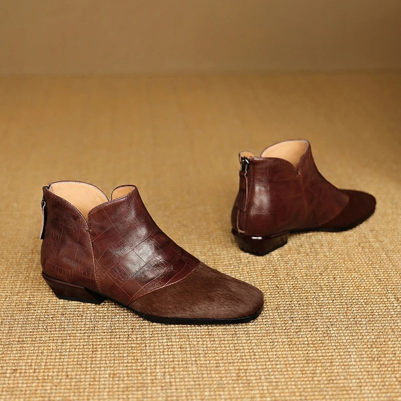 Women's Ankle Boots with Low Stacked Heel and Seam Detailing