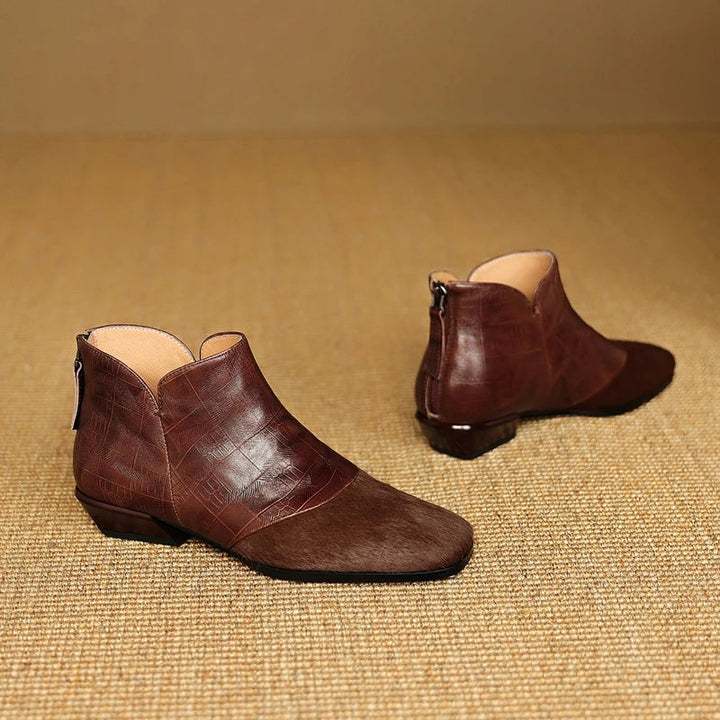 Women's Ankle Boots with Low Stacked Heel and Seam Detailing