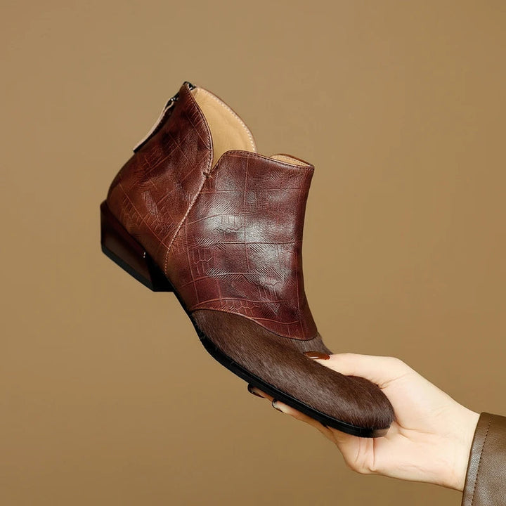 Women's Ankle Boots with Low Stacked Heel and Seam Detailing