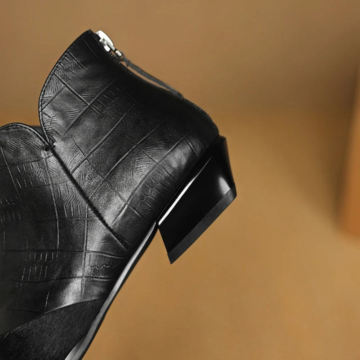 Women's Ankle Boots with Low Stacked Heel and Seam Detailing