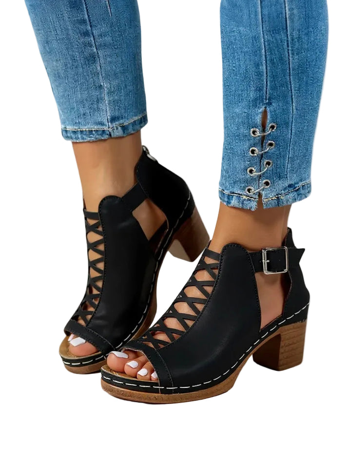 Women's Crisscross Cutout Block Heels