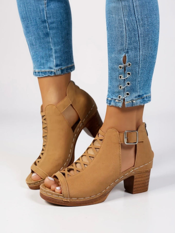 Women's Crisscross Cutout Block Heels