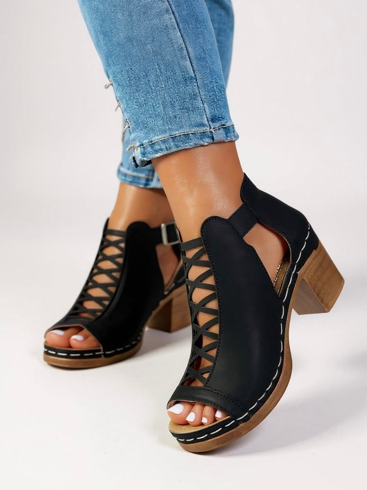 Women's Crisscross Cutout Block Heels