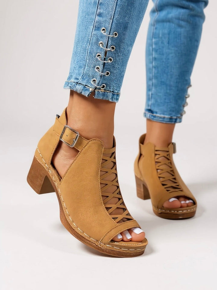 Women's Crisscross Cutout Block Heels