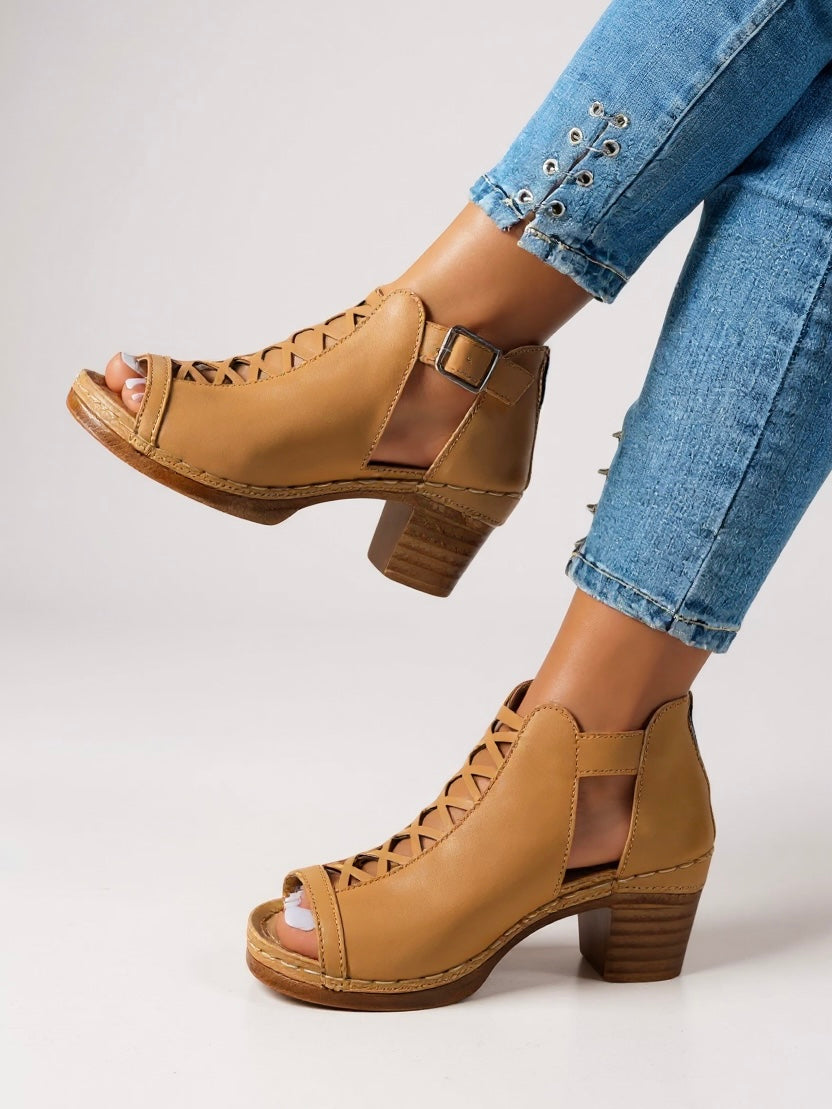 Women's Crisscross Cutout Block Heels