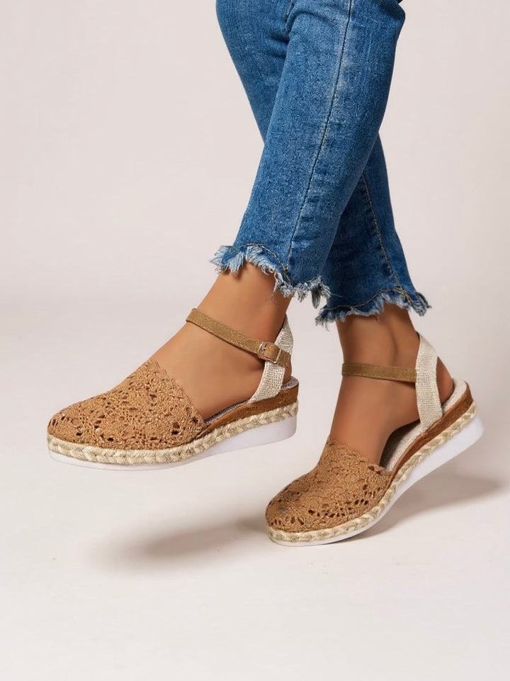 Women's Crochet Flatform Sandals with Ankle Buckle