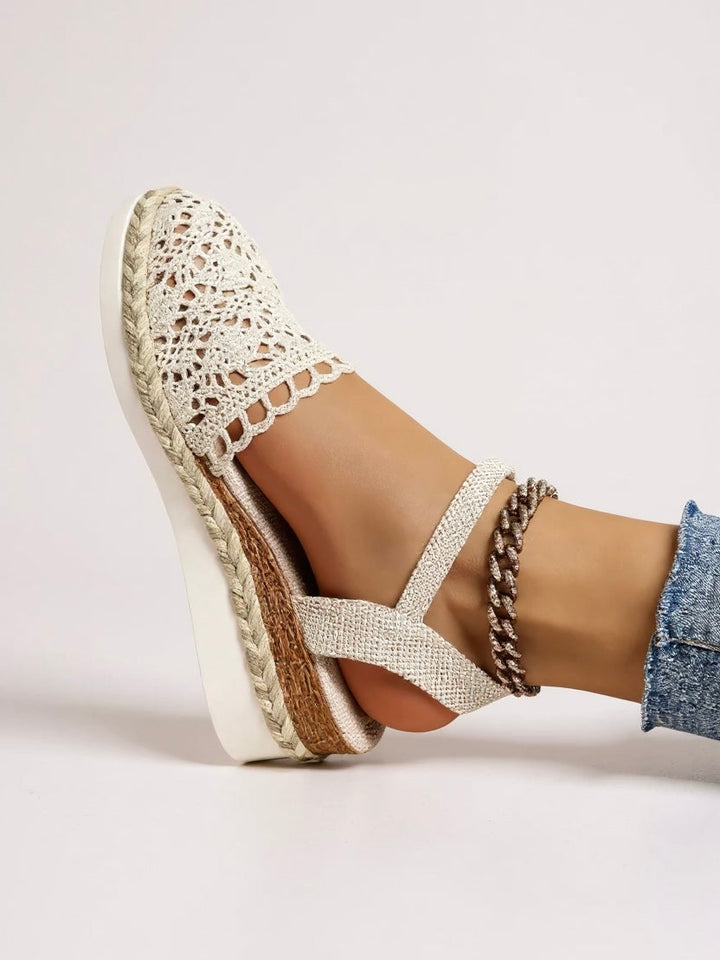 Women's Crochet Flatform Sandals with Ankle Buckle