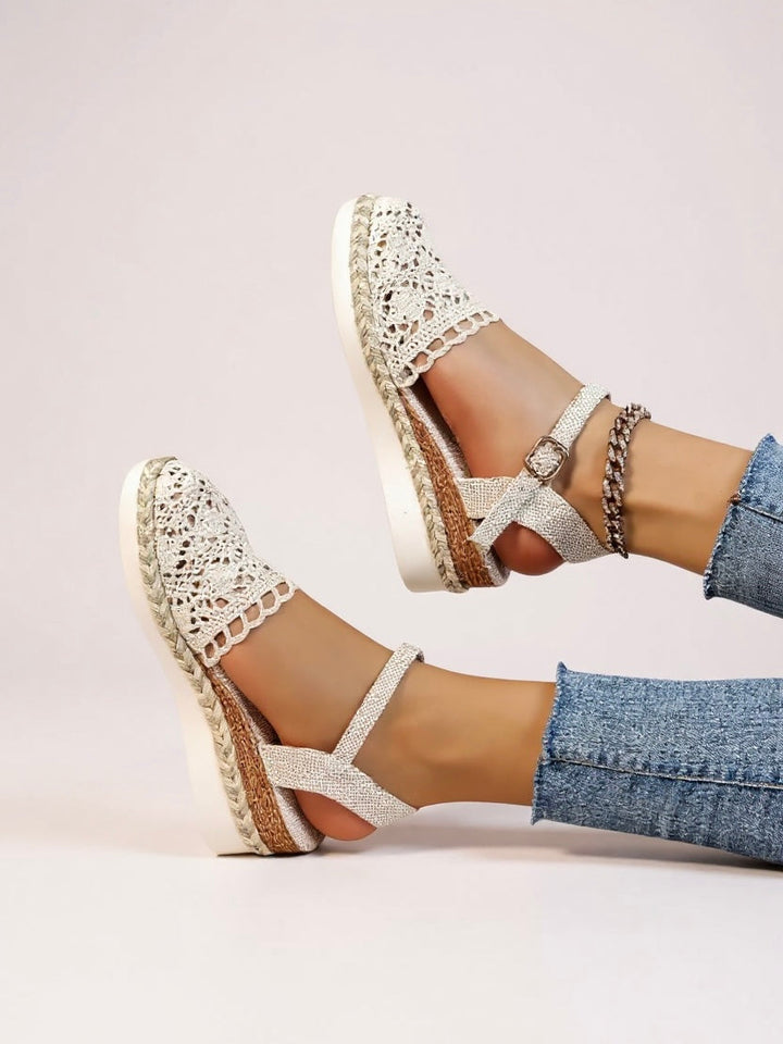 Women's Crochet Flatform Sandals with Ankle Buckle