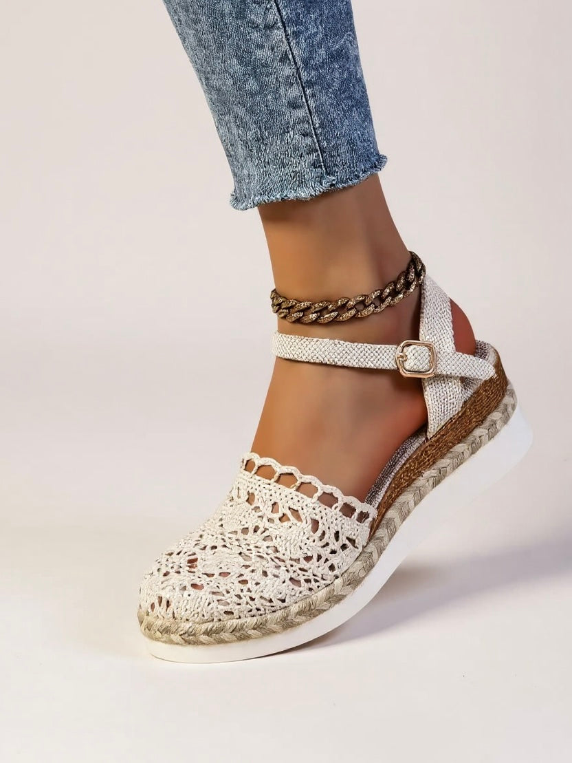 Women's Crochet Flatform Sandals with Ankle Buckle