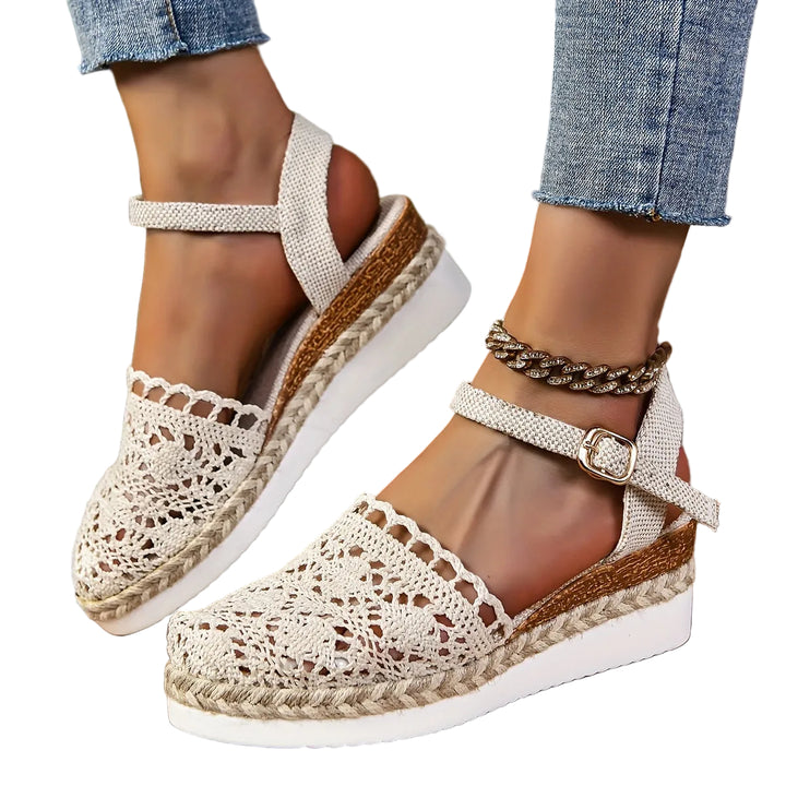 Women's Crochet Flatform Sandals with Ankle Strap