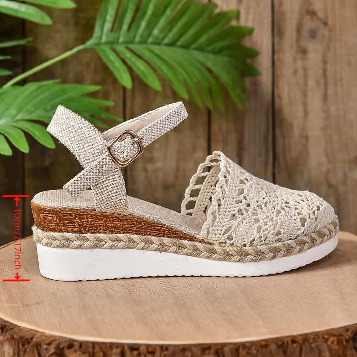Women's Crochet Flatform Sandals with Ankle Strap
