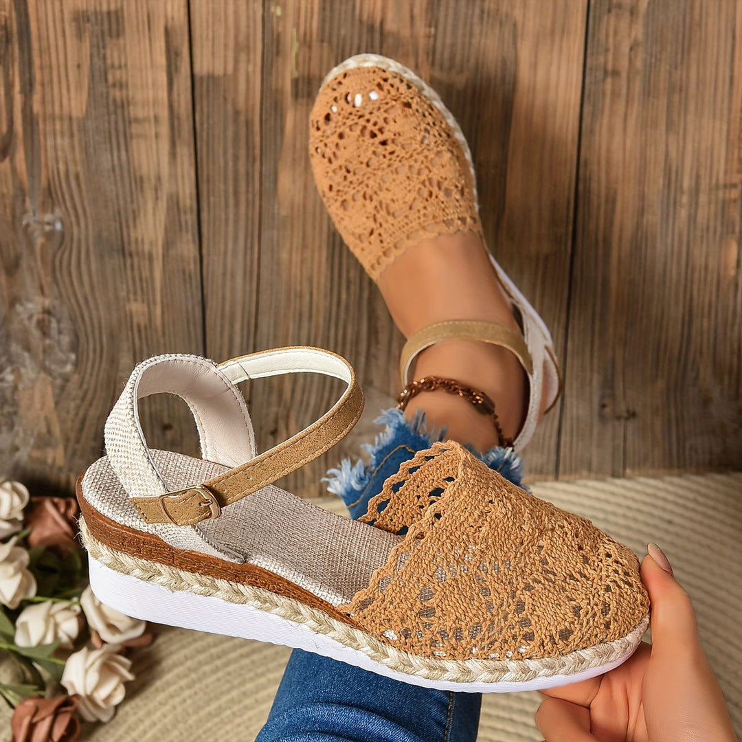 Women's Crochet Flatform Sandals with Ankle Strap