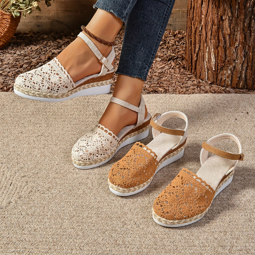 Women's Crochet Flatform Sandals with Ankle Strap