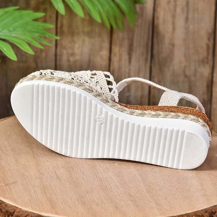 Women's Crochet Flatform Sandals with Ankle Strap