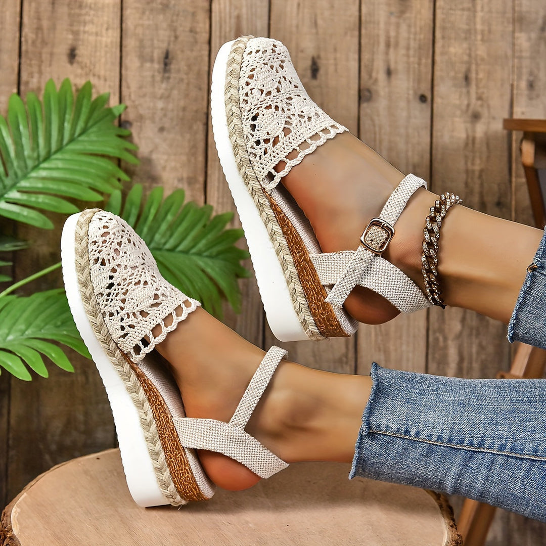 Women's Crochet Flatform Sandals with Ankle Strap