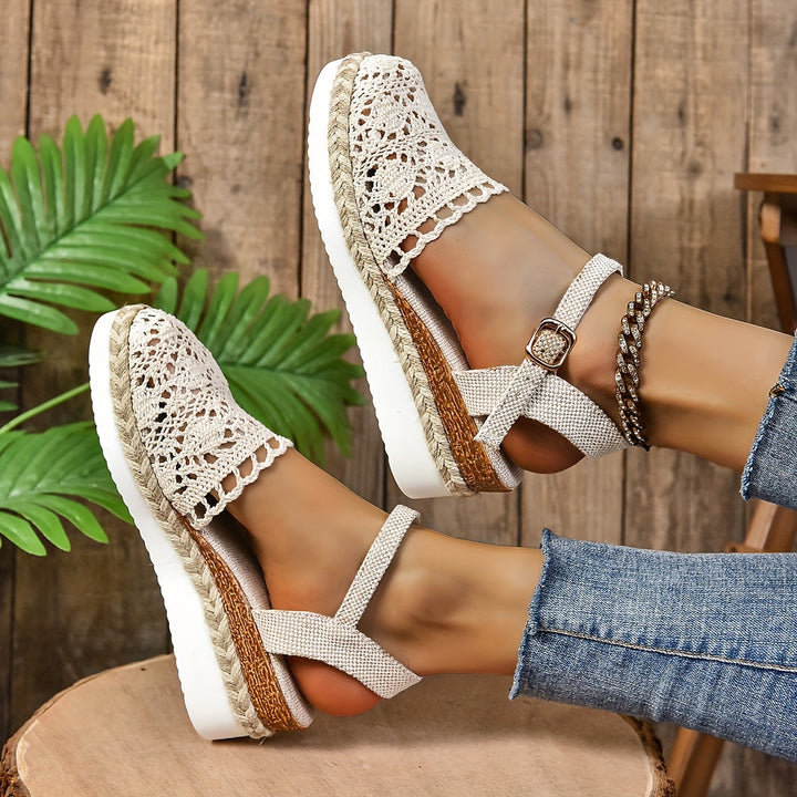 Women's Crochet Flatform Sandals with Ankle Strap