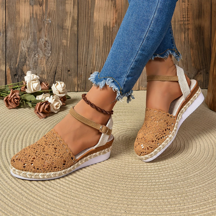 Women's Crochet Flatform Sandals with Ankle Strap