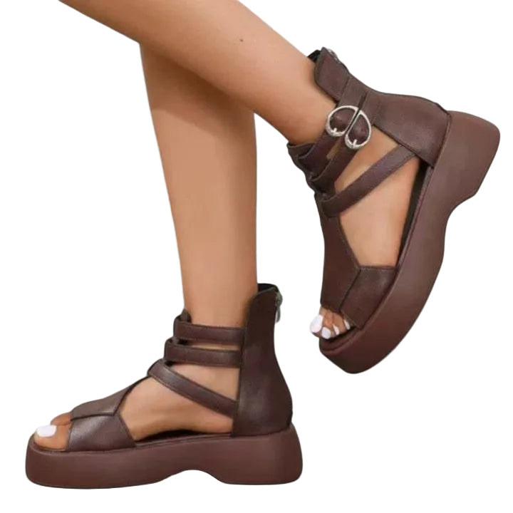 Women's Cross-Strap Platform Sandals with Buckle and Zipper