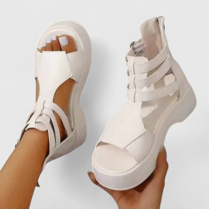 Women's Cross-Strap Platform Sandals with Buckle and Zipper