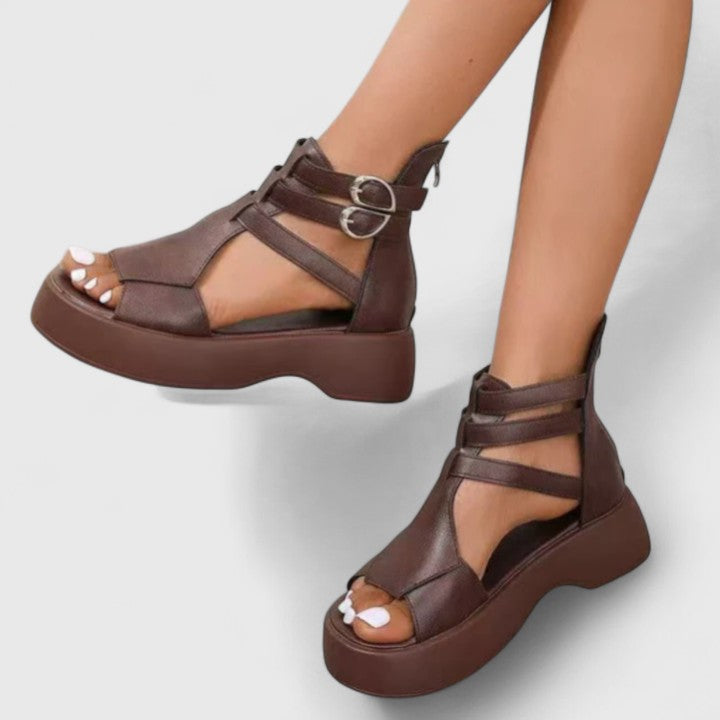 Women's Cross-Strap Platform Sandals with Buckle and Zipper