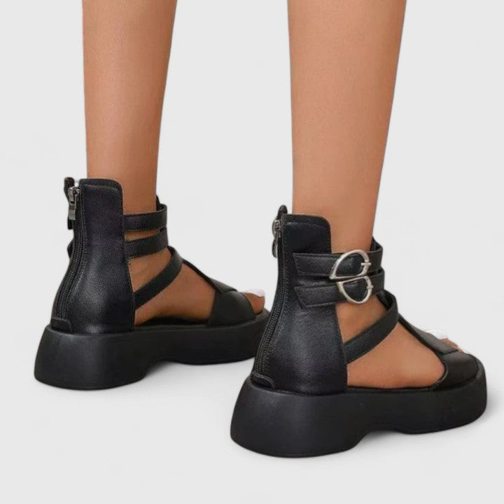 Women's Cross-Strap Platform Sandals with Buckle and Zipper