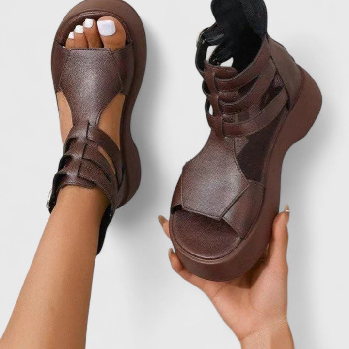 Women's Cross-Strap Platform Sandals with Buckle and Zipper