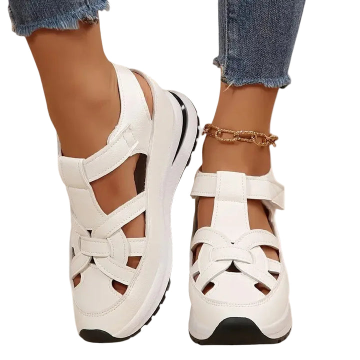 Women's Cutout Closed-Toe Platform Sandals with Velcro Strap