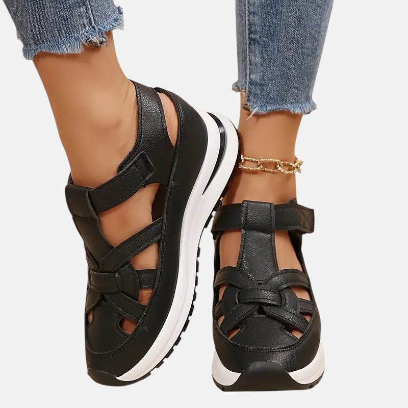 Women's Cutout Closed-Toe Platform Sandals with Velcro Strap