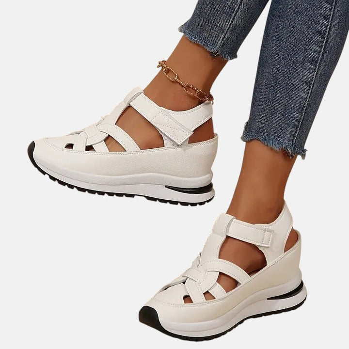 Women's Cutout Closed-Toe Platform Sandals with Velcro Strap