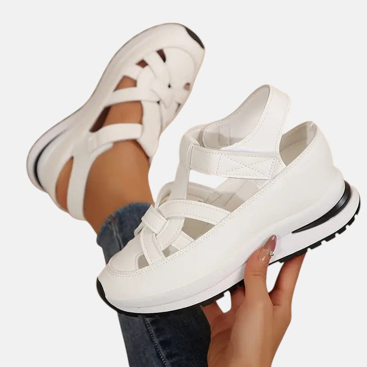 Women's Cutout Closed-Toe Platform Sandals with Velcro Strap