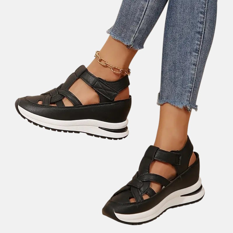Women's Cutout Closed-Toe Platform Sandals with Velcro Strap
