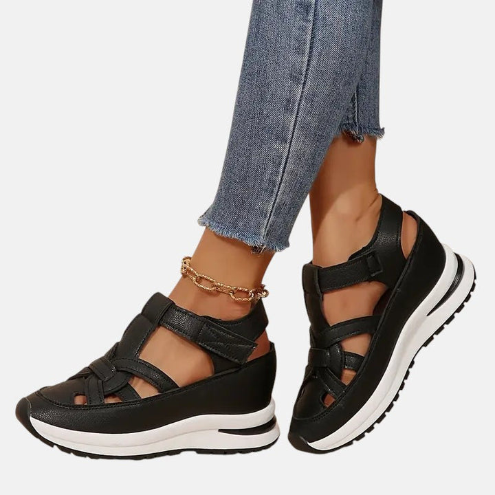 Women's Cutout Closed-Toe Platform Sandals with Velcro Strap