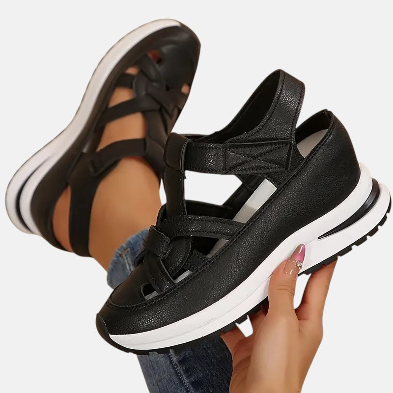 Women's Cutout Closed-Toe Platform Sandals with Velcro Strap
