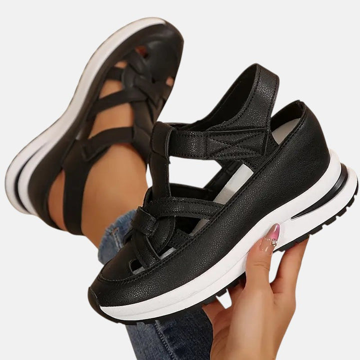 Women's Cutout Closed-Toe Platform Sandals with Velcro Strap