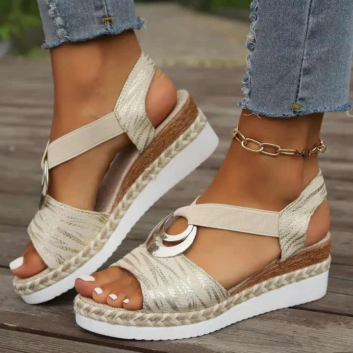 Women's Espadrille Platform Sandals with Metallic Hardware