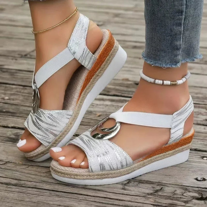 Women's Espadrille Platform Sandals with Metallic Hardware