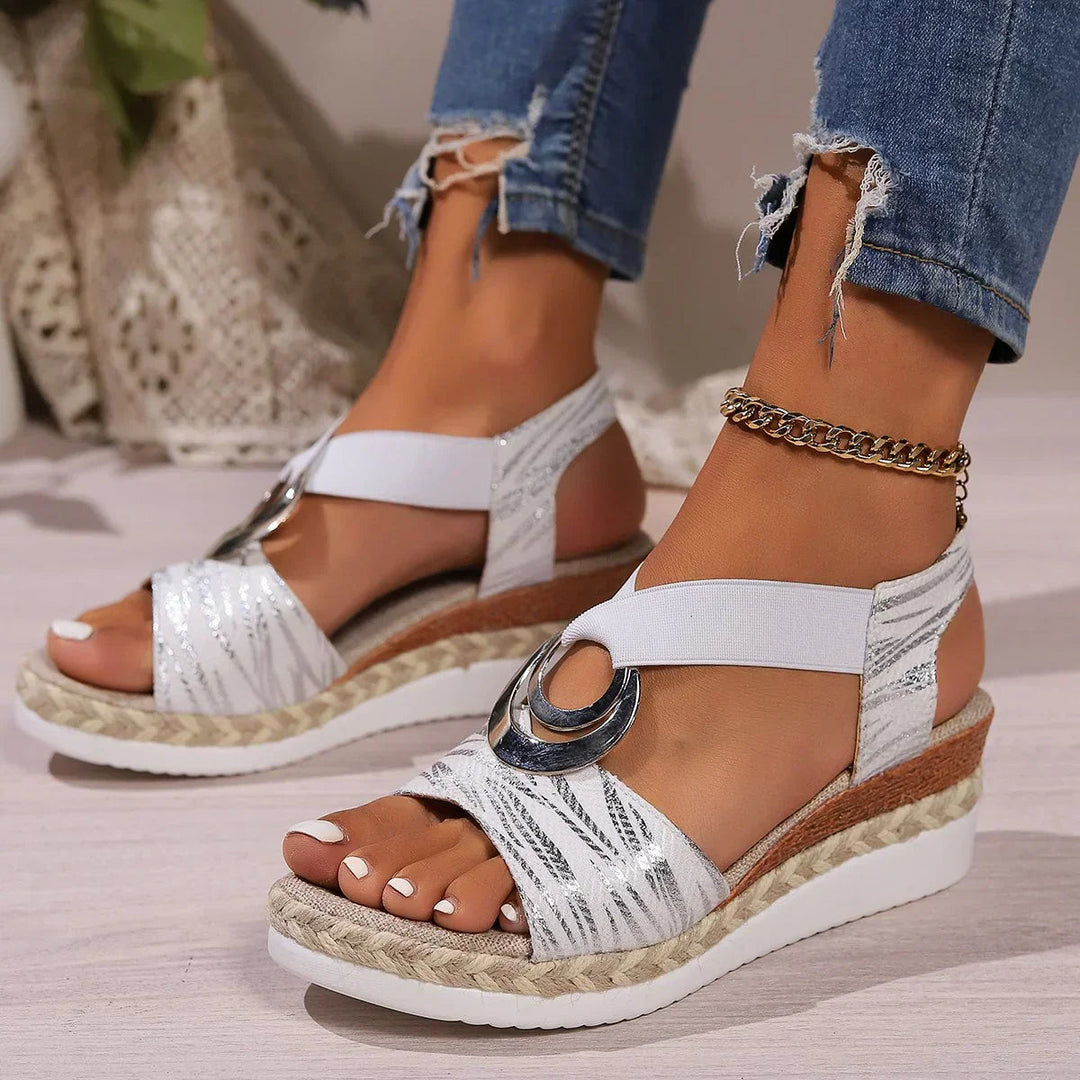 Women's Espadrille Platform Sandals with Metallic Hardware