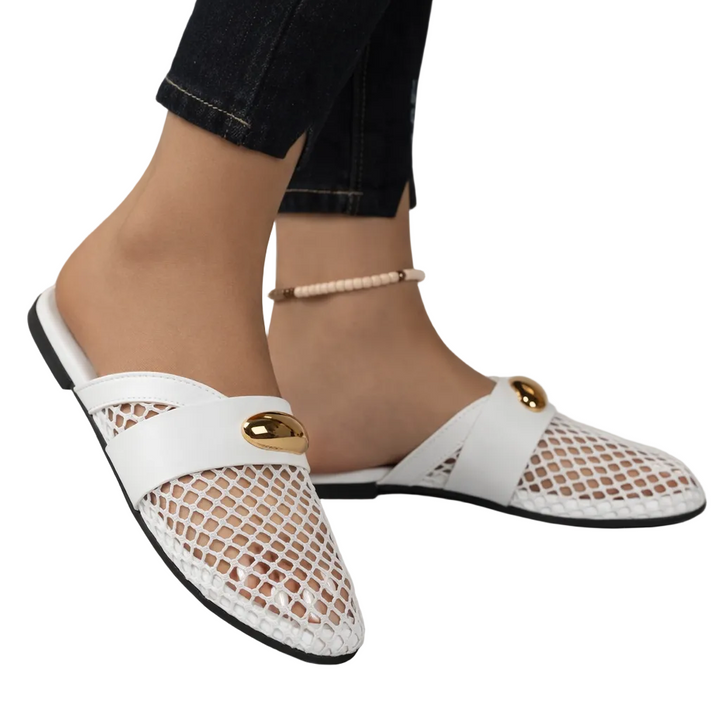 Women's Flat Round Toe Woven Upper Slip-On Mule