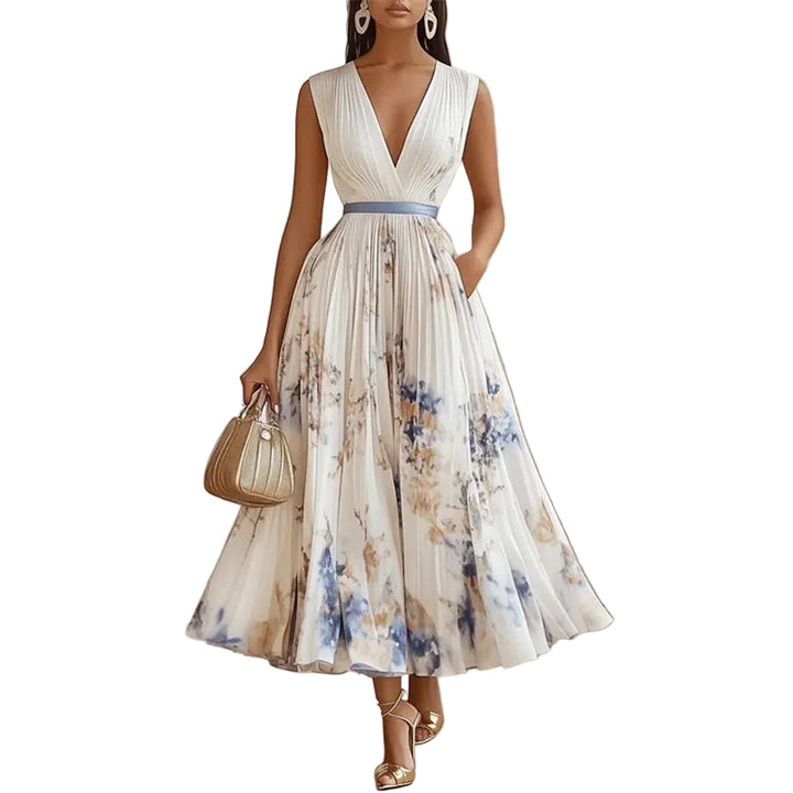 Women's Floral Pleated A-Line Midi Dress