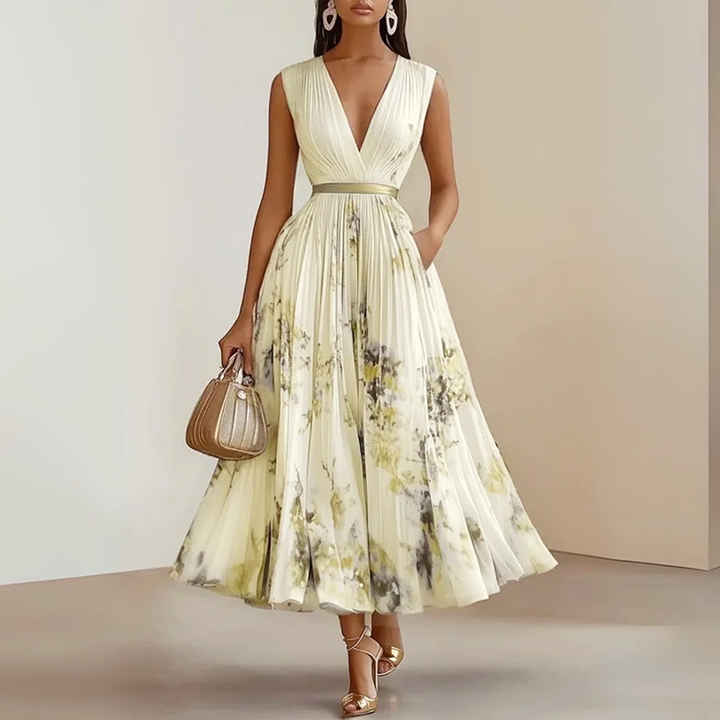 Women's Floral Pleated A-Line Midi Dress