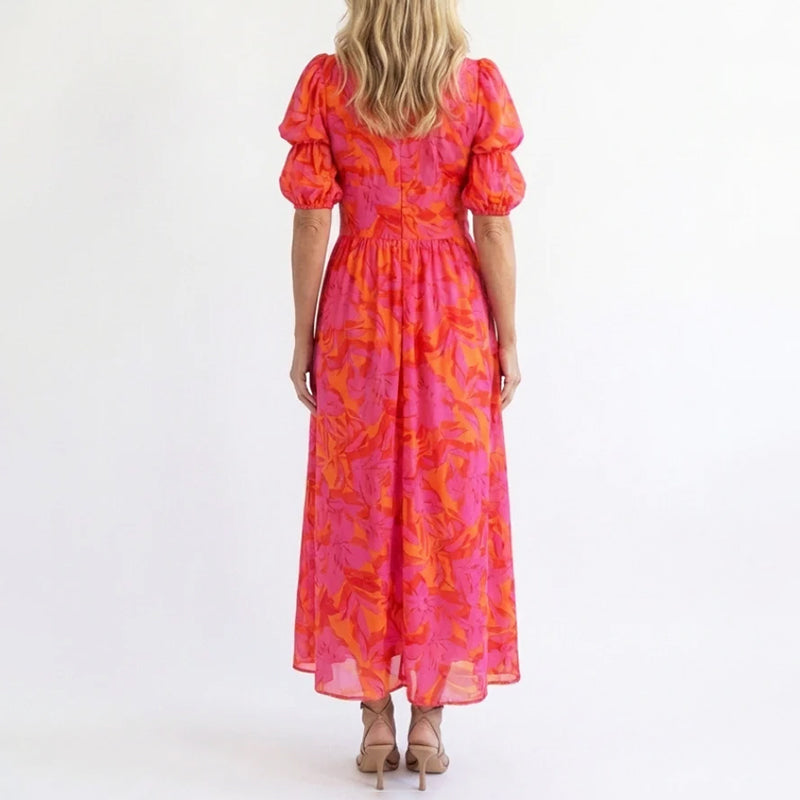 Women's Floral Puff Sleeve Midi Dress