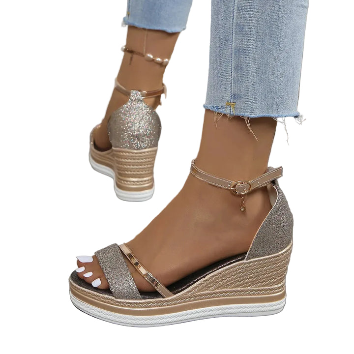 Women's Glitter Ankle Strap Espadrille Wedge Sandals
