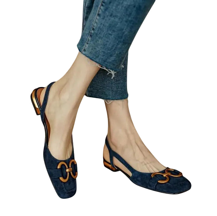 Women's Horsebit Slingback Flats with Low Block Heel