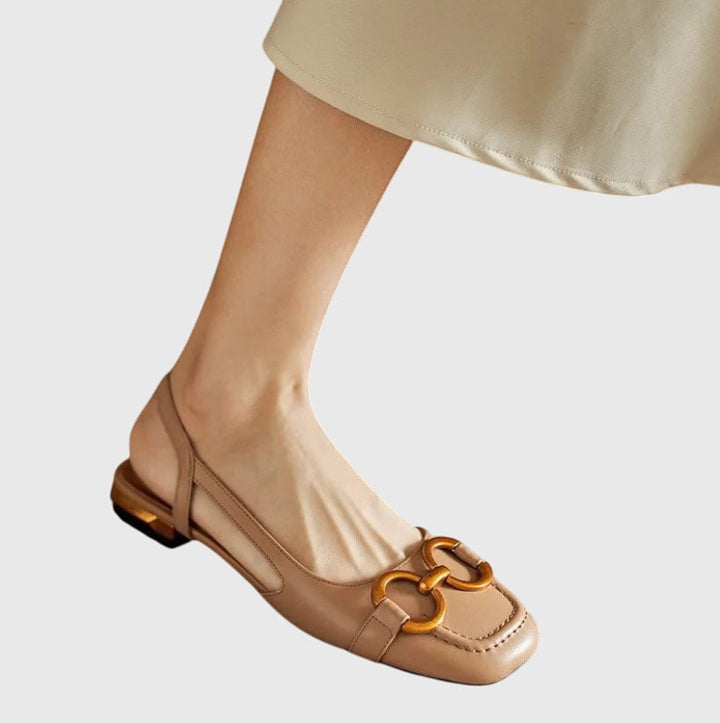 Women's Horsebit Slingback Flats with Low Block Heel