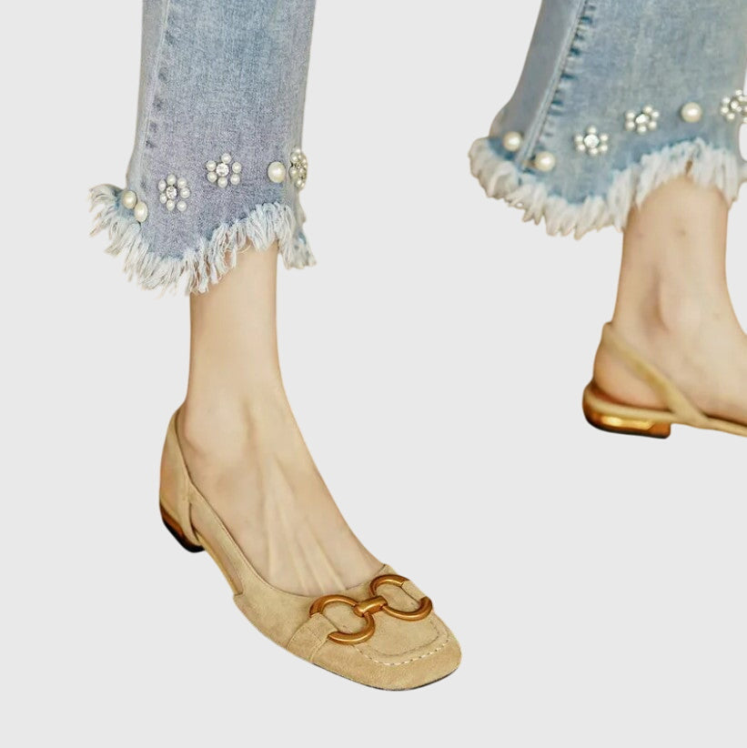 Women's Horsebit Slingback Flats with Low Block Heel