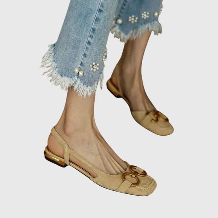 Women's Horsebit Slingback Flats with Low Block Heel
