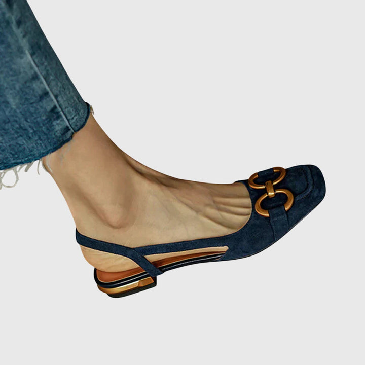 Women's Horsebit Slingback Flats with Low Block Heel
