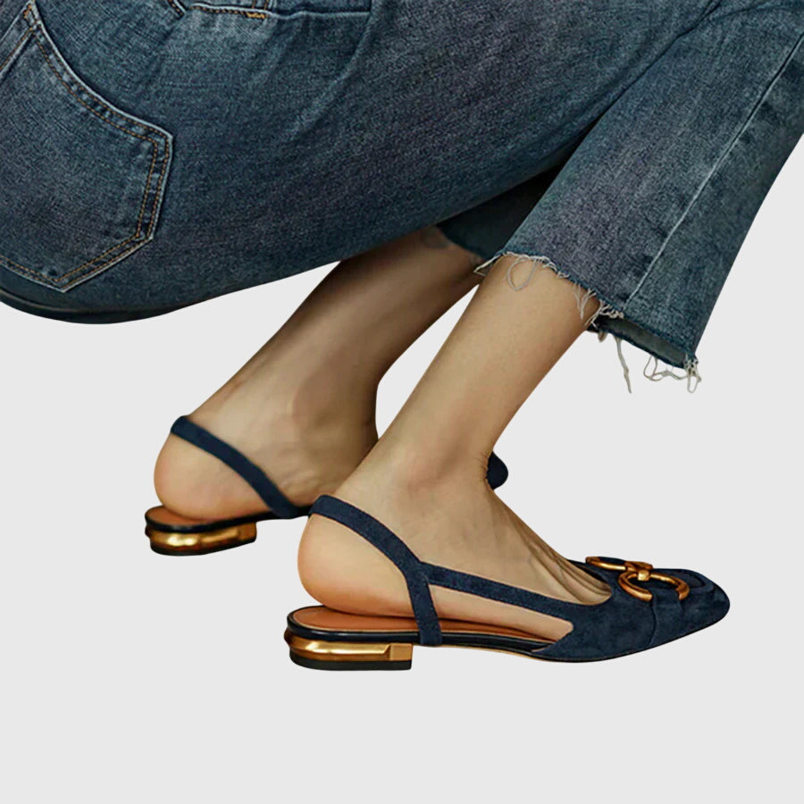 Women's Horsebit Slingback Flats with Low Block Heel