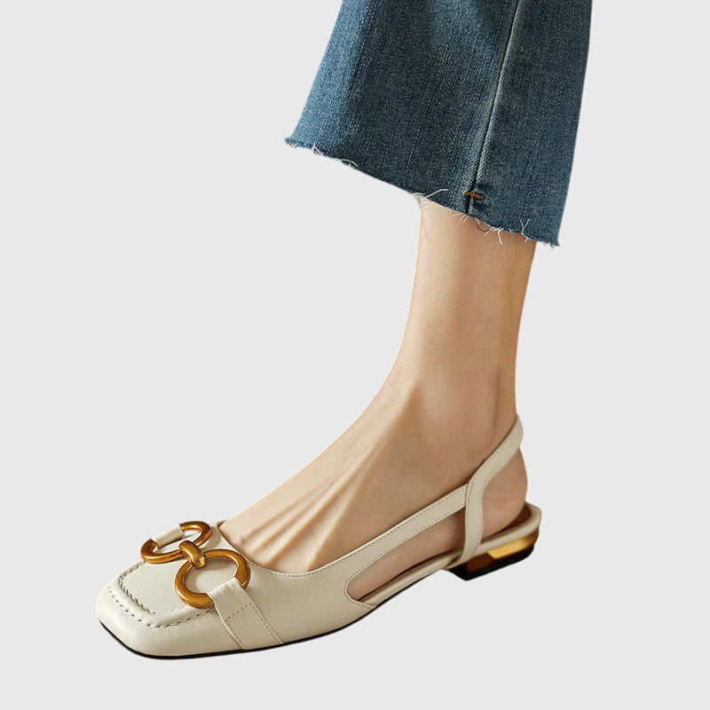 Women's Horsebit Slingback Flats with Low Block Heel