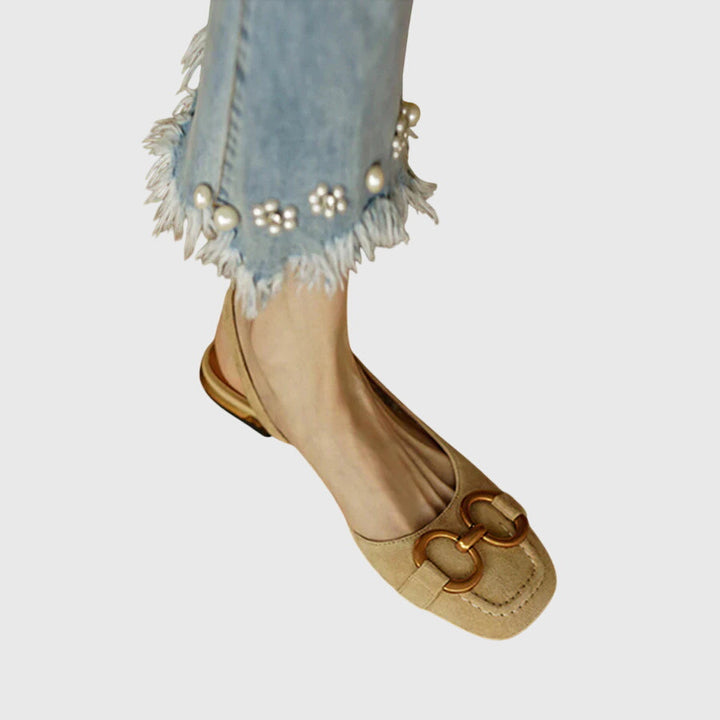 Women's Horsebit Slingback Flats with Low Block Heel